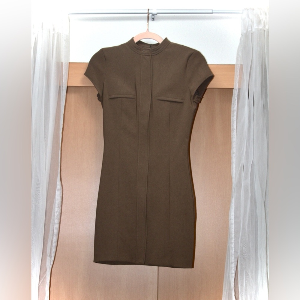 Zara Pocket Mini Dress-- Dark Khaki - Picture 2 of 9